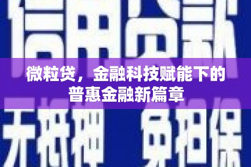 清河微粒贷，金融科技赋能下的普惠金融新篇章